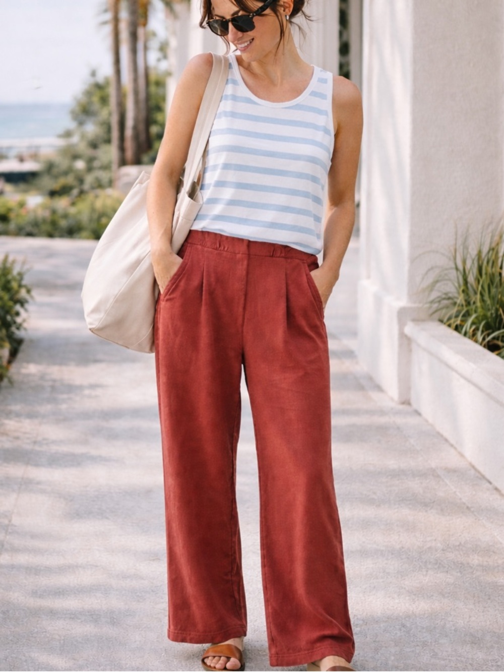 Aerie New Heights Jersey Knit Pleated Wide Leg Trouser Summer Lounge Pants NWT